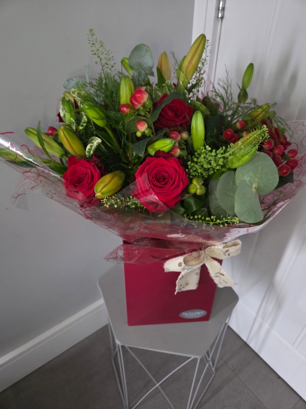 Red Rose and Lily Hand Tied