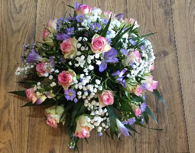 Lilac and pink rose and freesia posy