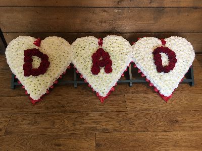 3 Hearts with Rose Initials on Stand