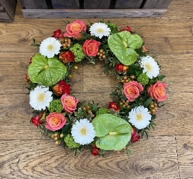 Green orange and white loose wreath