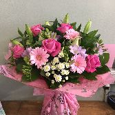 Lily rose and gerbera handtied