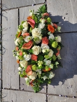 Orange Green and White Casket Spray
